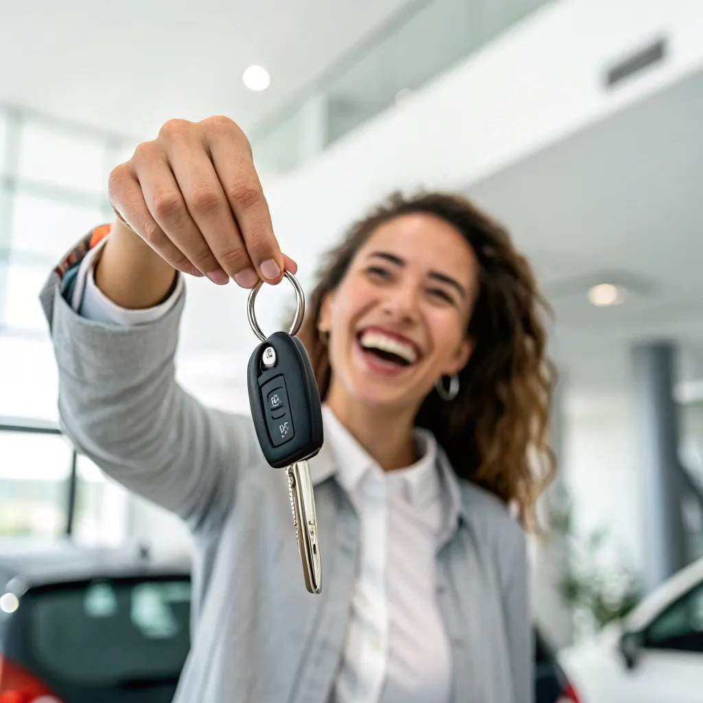 Happy customer holding new keys